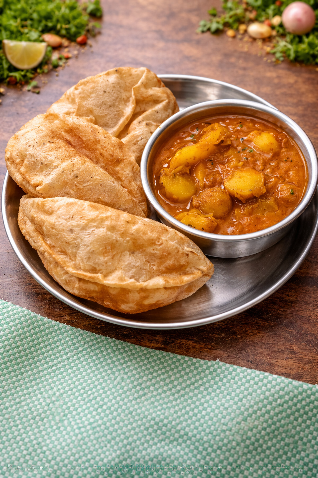 4 poori with aloo bhujia