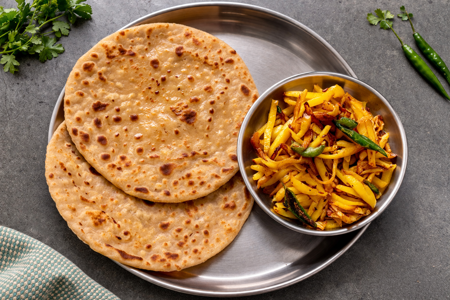 2 plain atta prantha with aloo bhujia