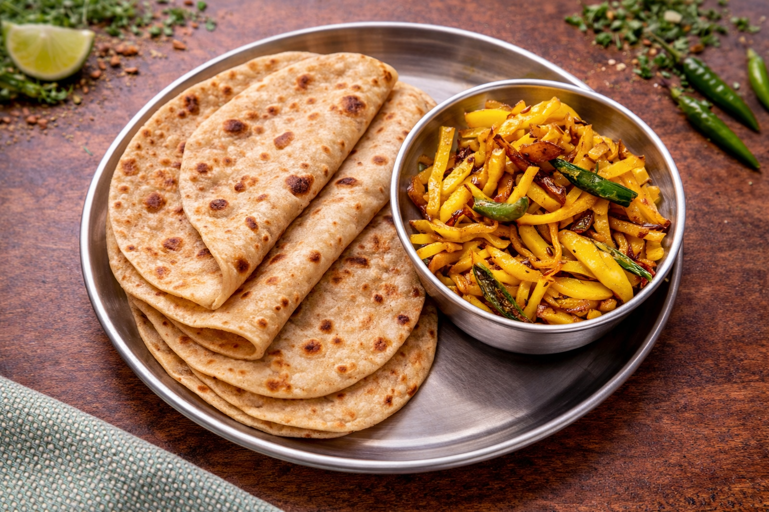 4 roti with aloo bhujia