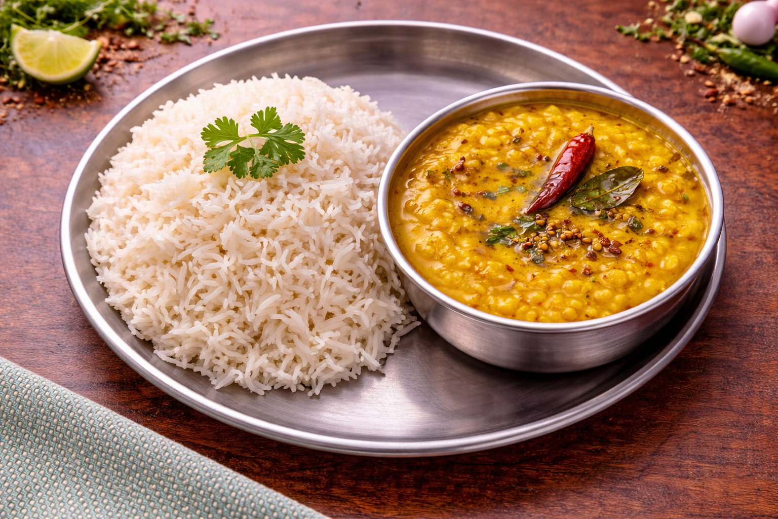 Plain Chawal and yellow dal