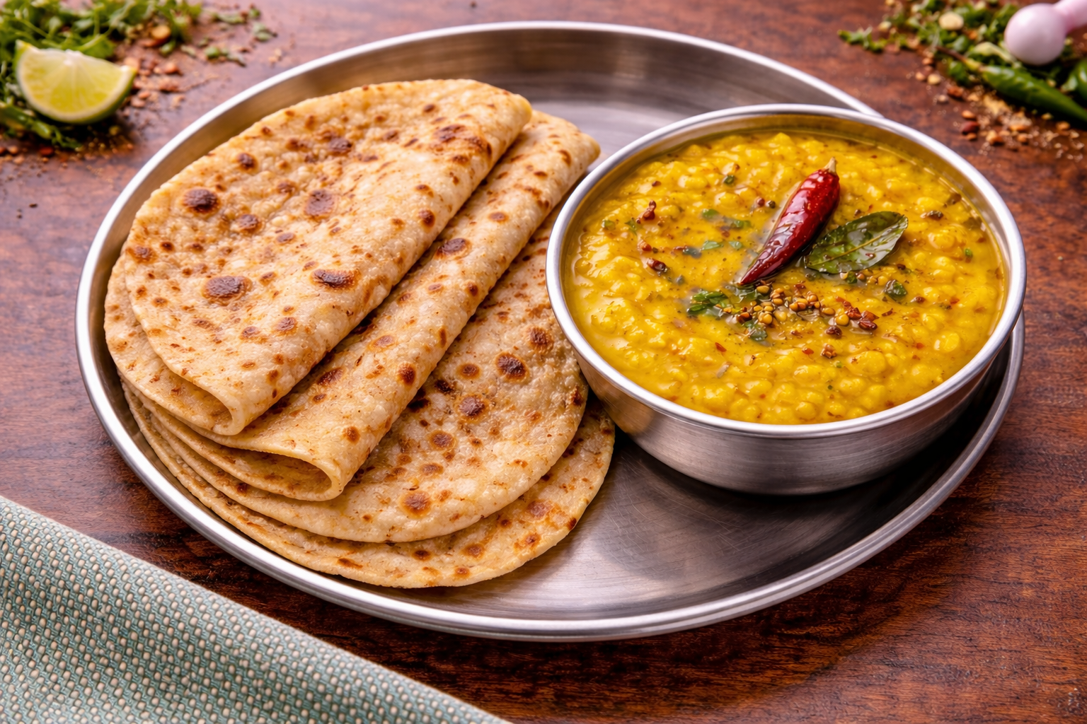 4 plain prantha and yellow dal