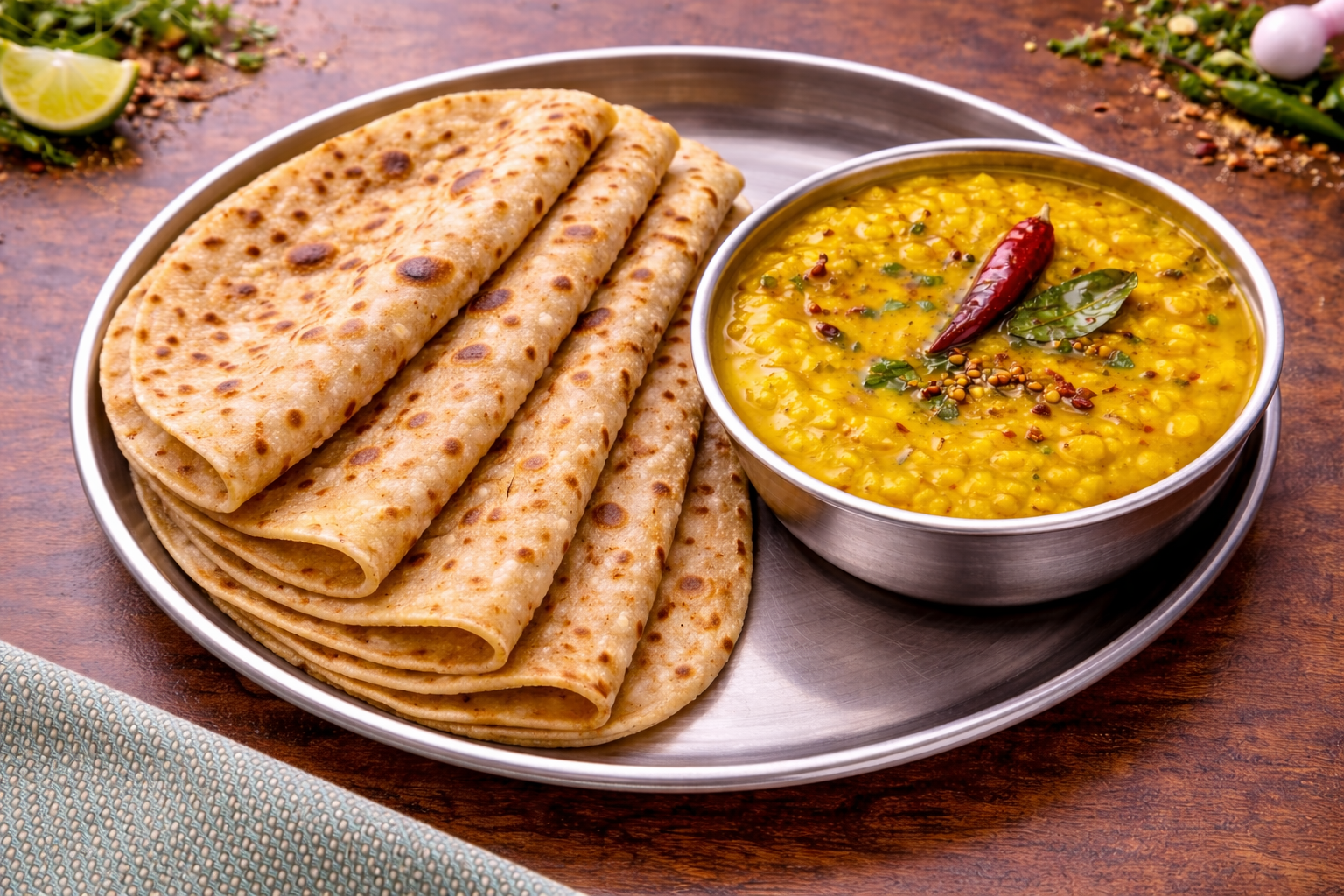 6 tawa roti and yellow dal