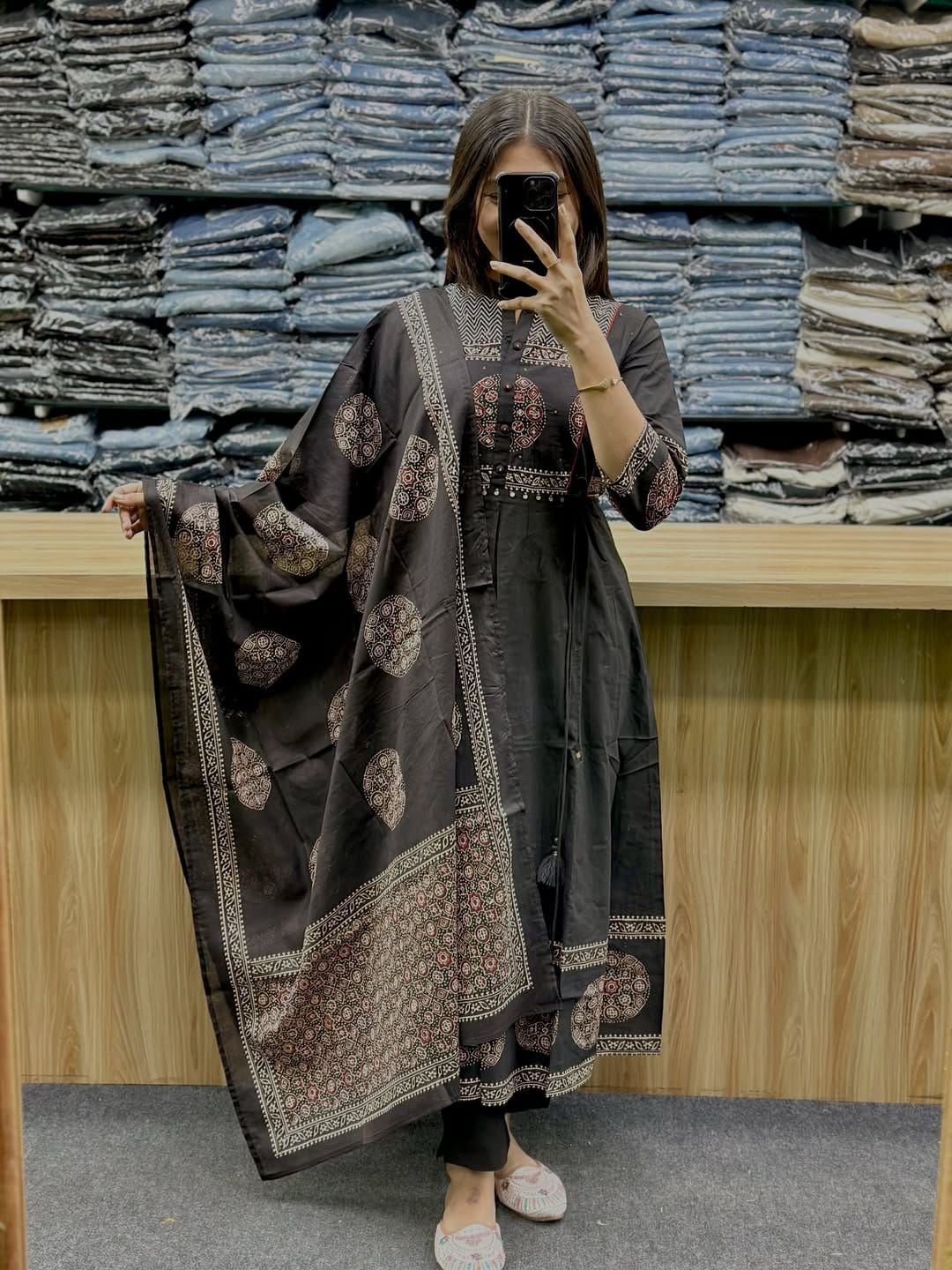 Anarkali kurta set. Kurta length 48.pant length 38. Dupatta 2.1 mtr. Fabric cotton