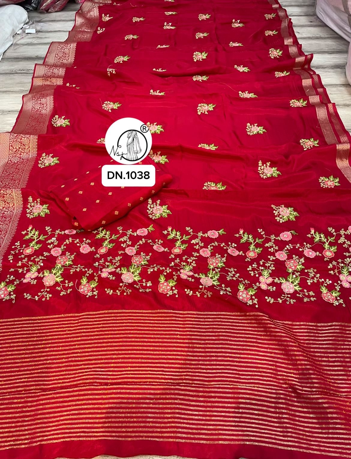 Kashmiri work saree. Kashmiri work all over saree and zari line on pallu