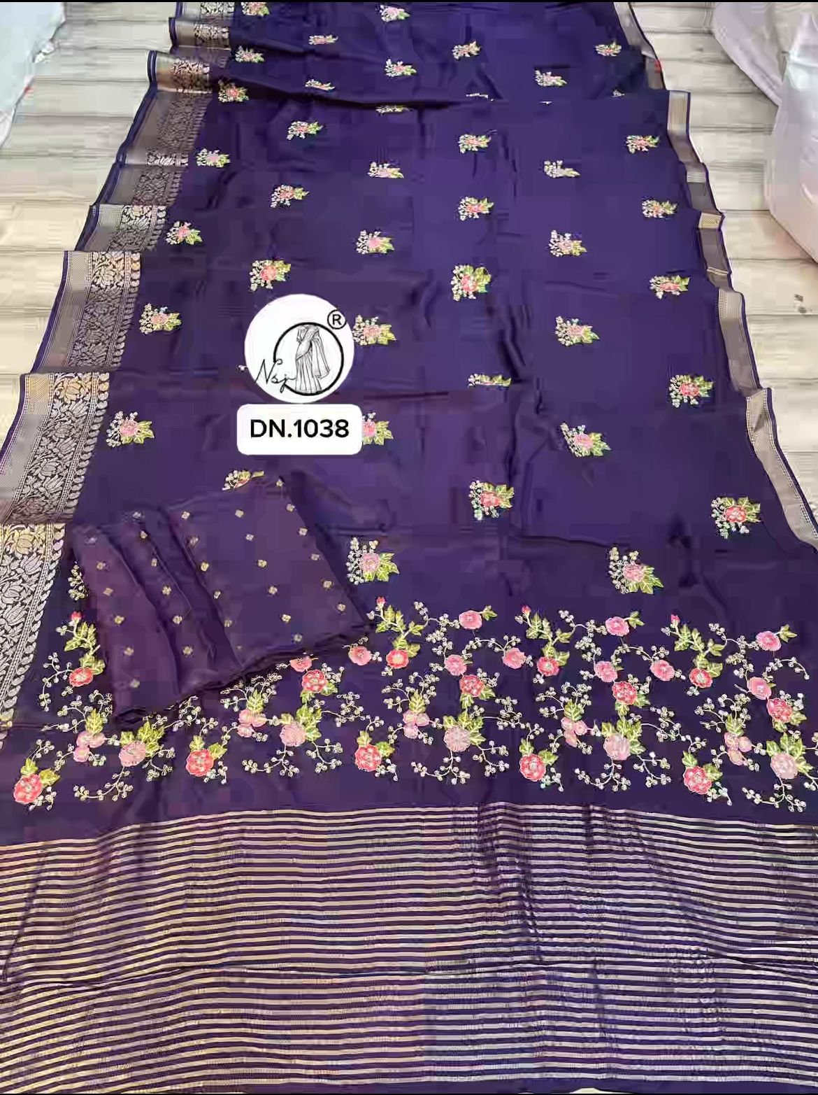 Kashmiri work saree. Kashmiri work all over saree and zari line on pallu