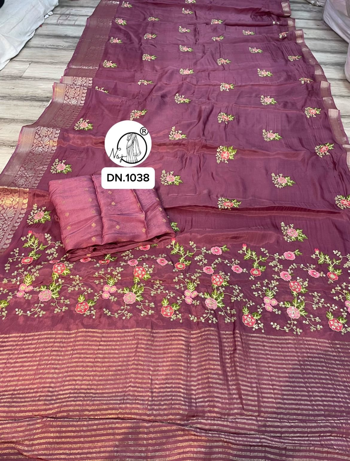 Kashmiri work saree. Kashmiri work all over saree and zari line on pallu
