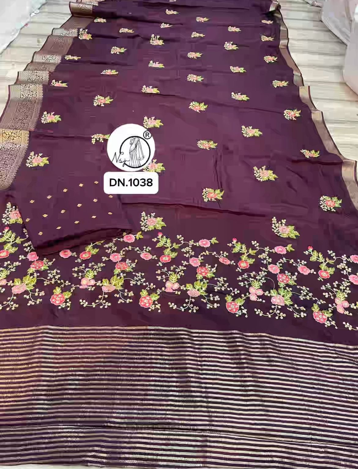 Kashmiri work saree. Kashmiri work all over saree and zari line on pallu
