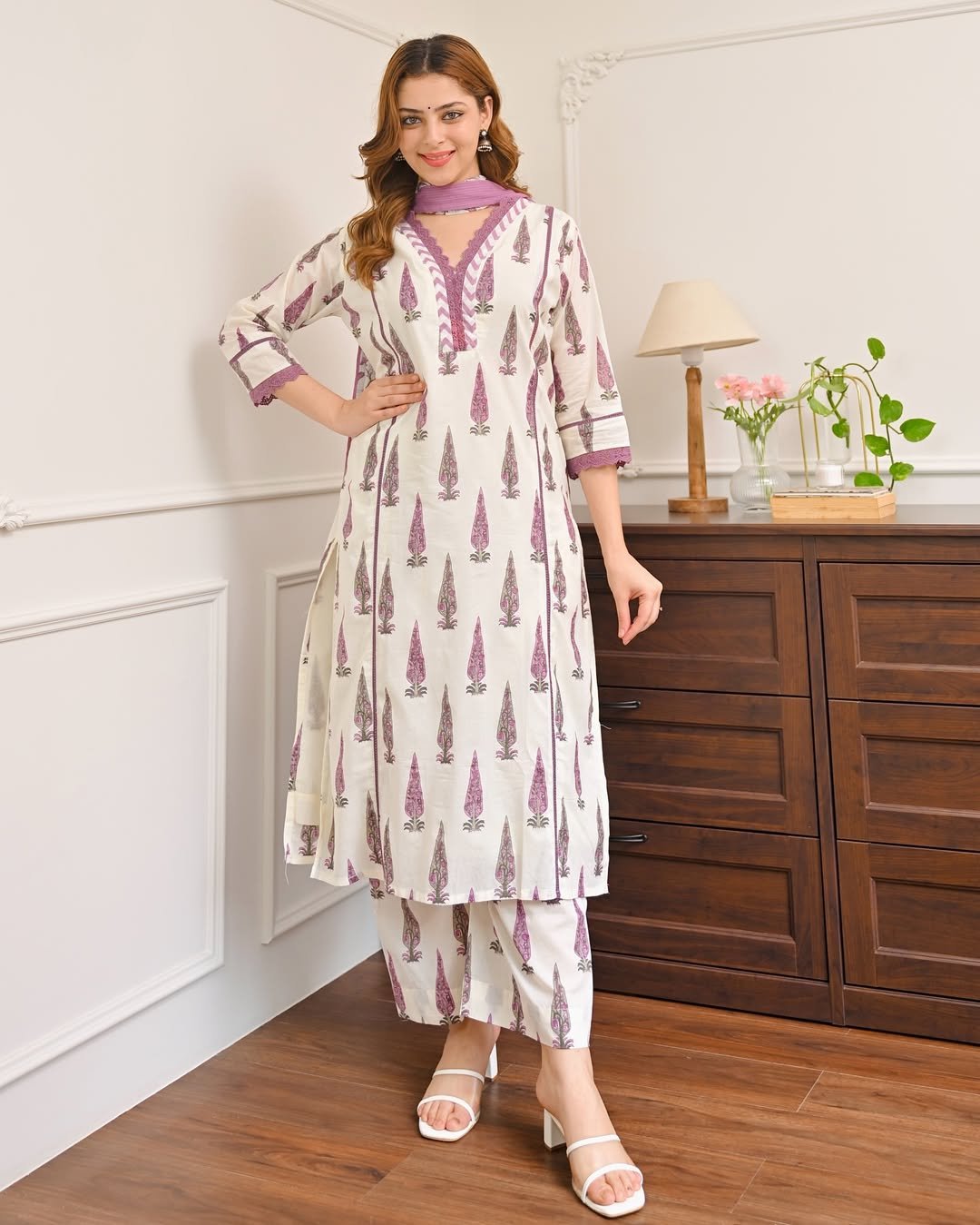 Mugal printed 3 pc suit set